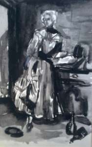 Bevásárló nő, Chardin után, (15 x 10 cm) 1960